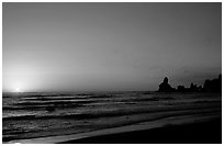 Shi-shi beach with sun setting. Olympic National Park ( black and white)