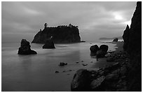 Blue seascape of seastacks at Dusk, Ruby beach. Olympic National Park ( black and white)