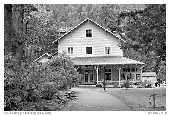 Crescent Lake Lodge dining hall. Olympic National Park (black and white)