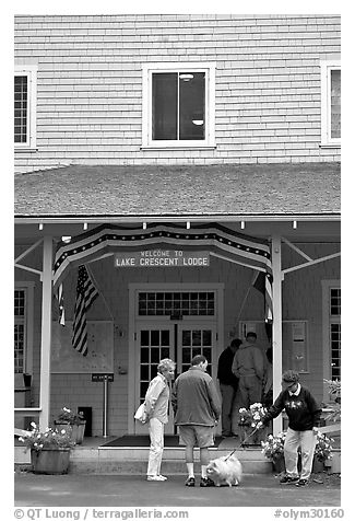 Crescent Lake Lodge Entrance. Olympic National Park (black and white)