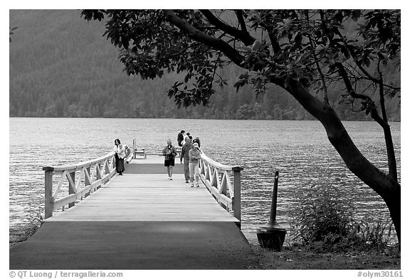 Pier and Crescent Lake. Olympic National Park (black and white)