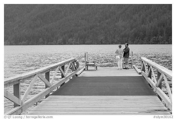 Couple on Pier, Crescent Lake. Olympic National Park (black and white)