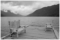 Two chairs on pier, Crescent Lake. Olympic National Park ( black and white)
