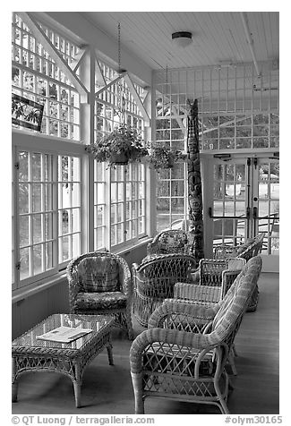 Chairs, Crescent Lake Lodge. Olympic National Park (black and white)