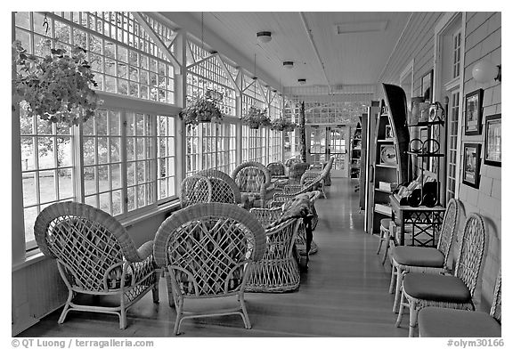 Sun room, Crescent Lake Lodge. Olympic National Park (black and white)