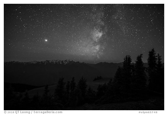 Milky Way over Olympic Mountains. Olympic National Park (black and white)