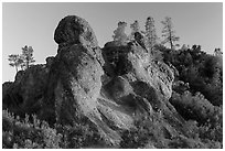 Rock monoliths on top of ridge at sunset. Pinnacles National Park ( black and white)