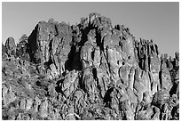 Volcanic rocks form spires and crags. Pinnacles National Park ( black and white)