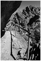 Trail on narrow ledge. Pinnacles National Park ( black and white)