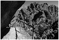 Trail passing under overhanging rock. Pinnacles National Park ( black and white)
