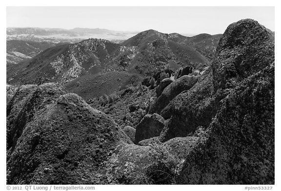 Gabilan Mountains landscape. Pinnacles National Park (black and white)