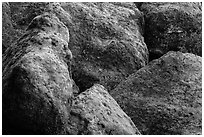 Moss-covered boulders, Bear Gulch. Pinnacles National Park, California, USA. (black and white)