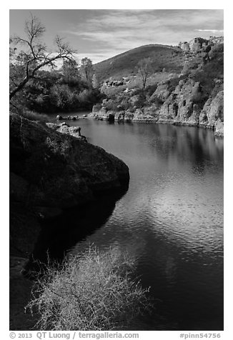 Ripples over water, Bear Gulch Reservoir. Pinnacles National Park (black and white)