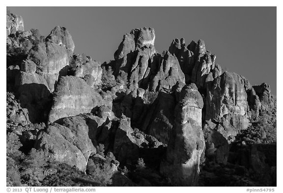 High Peaks spires, late afternoon. Pinnacles National Park (black and white)