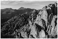 High Peaks with Chalone Peaks in the distance, early morning. Pinnacles National Park ( black and white)