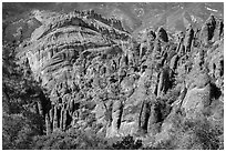 Pinnacles and Balconies cliffs. Pinnacles National Park, California, USA. (black and white)