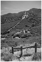 Gate on pig fence. Pinnacles National Park, California, USA. (black and white)
