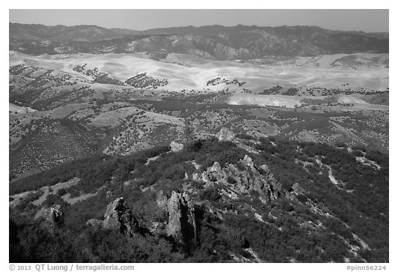 Hilly landscape seen from South Chalone Peak. Pinnacles National Park, California, USA.