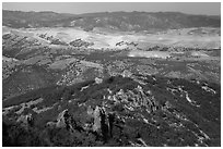 Hilly landscape seen from South Chalone Peak. Pinnacles National Park ( black and white)