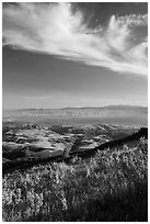 Salinas Valley from South Chalone Peak, late afternoon. Pinnacles National Park, California, USA. (black and white)