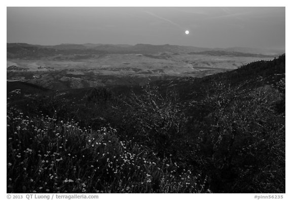 Moonrise from North Chalone Peak. Pinnacles National Park (black and white)