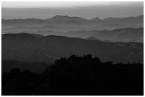 High Peaks and Gabilan Mountains ridges at sunset. Pinnacles National Park ( black and white)
