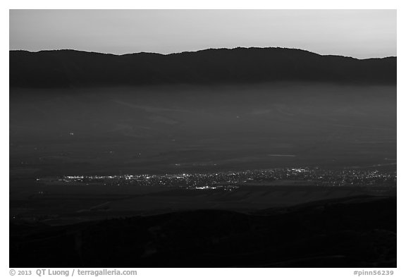 Soledad and Salinas Valley from Chalone Peak at dusk. California, USA (black and white)