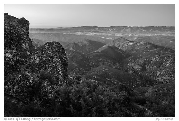 View from North Chalone Peak at dusk. Pinnacles National Park (black and white)