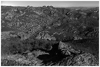 Moonlit view with High Peaks. Pinnacles National Park ( black and white)