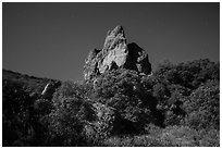 Pinnacle and stars on full moon night. Pinnacles National Park ( black and white)