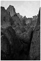 Pinnacle rocks above at sunset. Pinnacles National Park ( black and white)