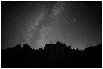 High Peaks pinnacles and Milky Way. Pinnacles National Park ( black and white)