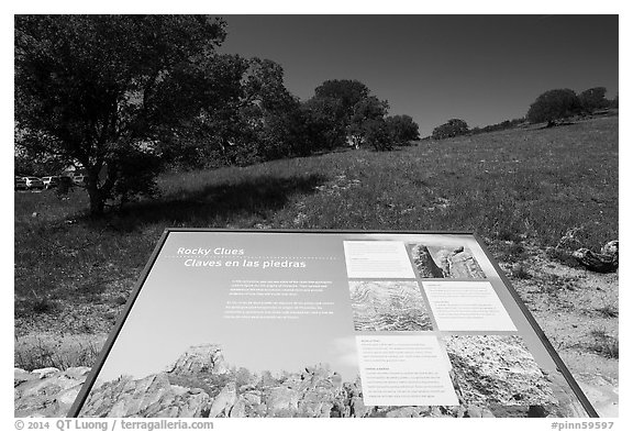 Interpretive sign near West entrance. Pinnacles National Park (black and white)