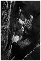 Jammed boulders, Bear Gulch Lower Cave. Pinnacles National Park ( black and white)