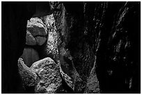 Cave walls and boulders, Bear Gulch Cave. Pinnacles National Park ( black and white)