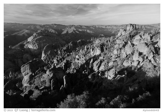 Balconies and Square Block in late afternoon. Pinnacles National Park (black and white)