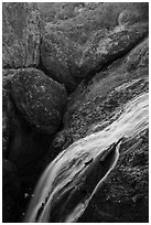 Bear Gulch Reservoir waterfall and boulder cave. Pinnacles National Park ( black and white)