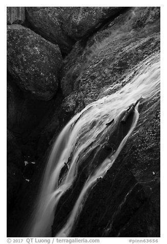 Bear Gulch Reservoir waterfall. Pinnacles National Park (black and white)