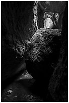 Jammed boulders, Lower Bear Gulch cave. Pinnacles National Park ( black and white)