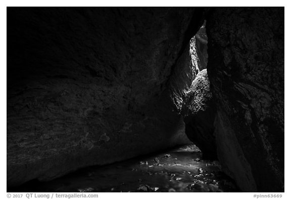 Stream in cave. Pinnacles National Park (black and white)