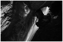Waterfall in cave. Pinnacles National Park ( black and white)