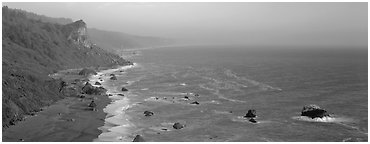 Coastline and bluffs. Redwood National Park (Panoramic black and white)