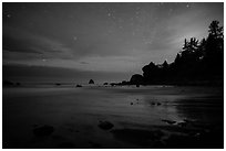 False Klamath Cove beach at night. Redwood National Park ( black and white)