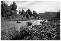 Smith River and boaters, Jedediah Smith Redwoods State Park. Redwood National Park ( black and white)