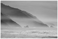Surf and Coastal hills, Crescent Beach. Redwood National Park ( black and white)