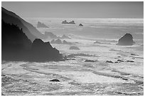 Surf, seastacks, and fog near Enderts Beach. Redwood National Park ( black and white)