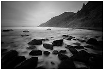 Rocks, surf in long exposure, Enderts Beach. Redwood National Park ( black and white)