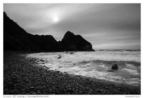 Sun, surf, and pebbles, Enderts Beach. Redwood National Park (black and white)