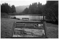 Pond and interpretive sign. Redwood National Park ( black and white)