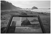 False Klamath Cover, Seastacks interpretive sign. Redwood National Park ( black and white)